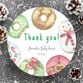 Kerstdonuts Dank u baby shower Ronde Sticker