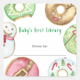 Kerstdonuts koekjes - Baby's eerste bibliotheek Vierkante Sticker