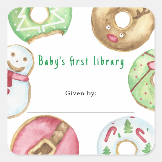 Kerstdonuts koekjes - Baby's eerste bibliotheek Vierkante Sticker (Voorkant)