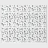 Kerstdoodle Snowman Funny Black and White Cadeaupapier (Vlak)