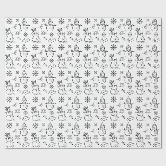 Kerstdoodle Snowman Funny Black and White Cadeaupapier (Vlak)