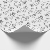 Kerstdoodle Snowman Funny Black and White Cadeaupapier (Hoek)