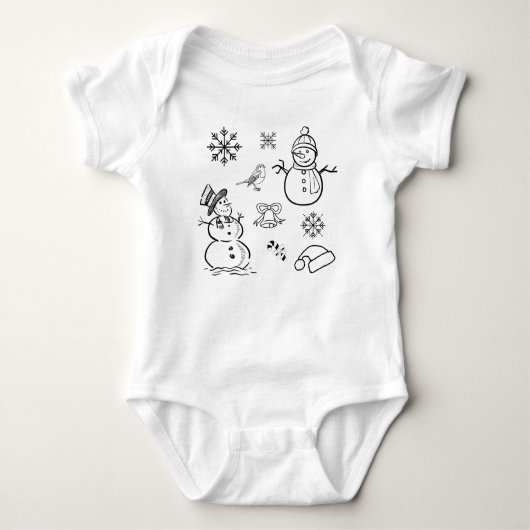 Kerstdoodle Snowman Funny Black and White Romper (Voorkant)
