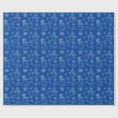 kerstdoodle Snowman Funny Blue en White Cadeaupapier (Vlak)