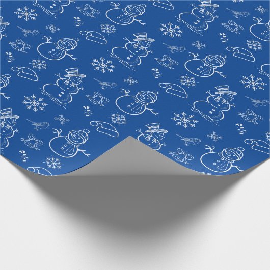 kerstdoodle Snowman Funny Blue en White Cadeaupapier (Hoek)