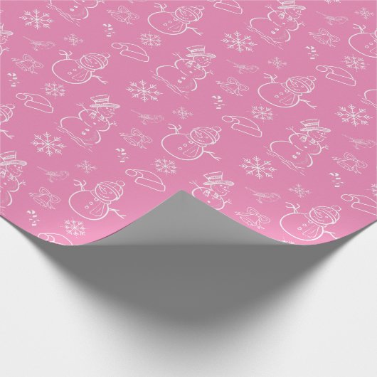 kerstdoodle Snowman Funny Pink and White Cadeaupapier (Hoek)