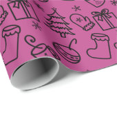 Kerstdoodles Roze Rose Violet & Zwart Gift Cadeaupapier (Rol Hoek)