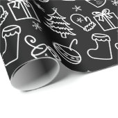 Kerstdoodles Zwart & Wit Minimalistisch cadeau Cadeaupapier (Rol Hoek)