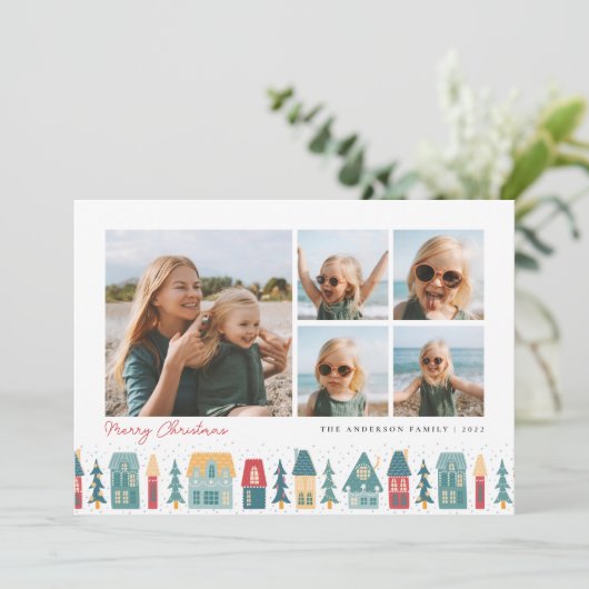 kerstdorp | 5 Foto-collage Feestdagenkaart (Staand voorkant)