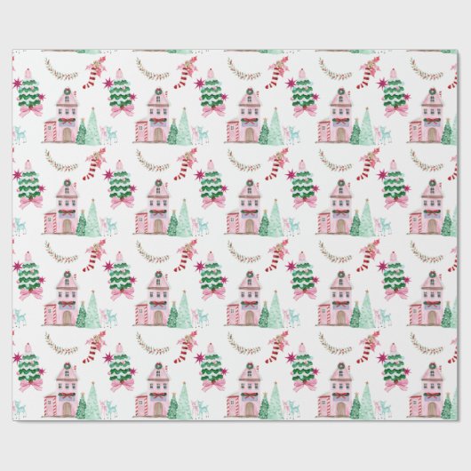 kerstdorp cadeaupapier (Vlak)