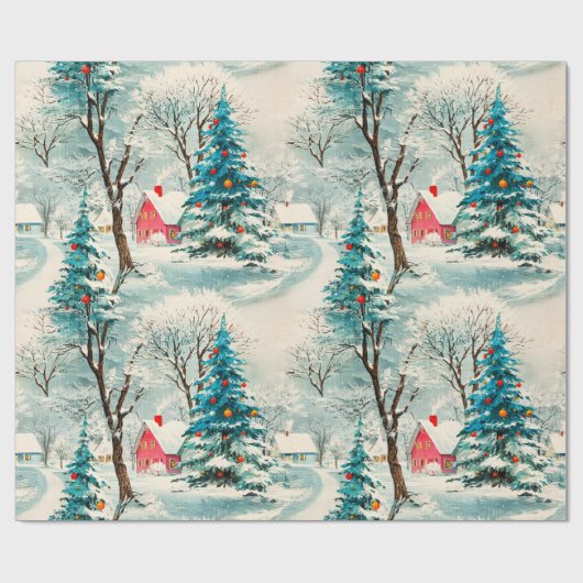 kerstdorp cadeaupapier (Vlak)