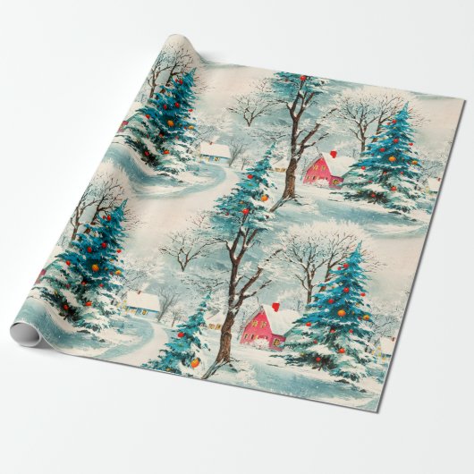 kerstdorp cadeaupapier (Uitgerold)