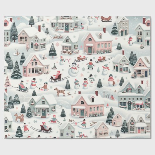 kerstdorp cadeaupapier (Vlak)