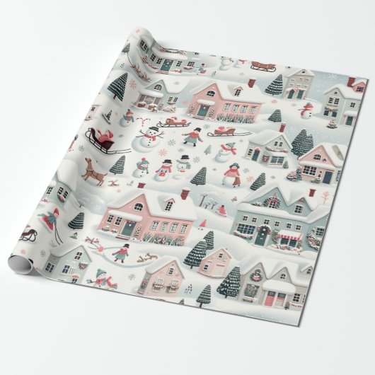kerstdorp cadeaupapier (Uitgerold)