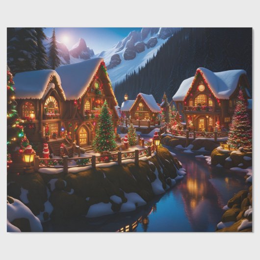 kerstdorp cadeaupapier (Vlak)