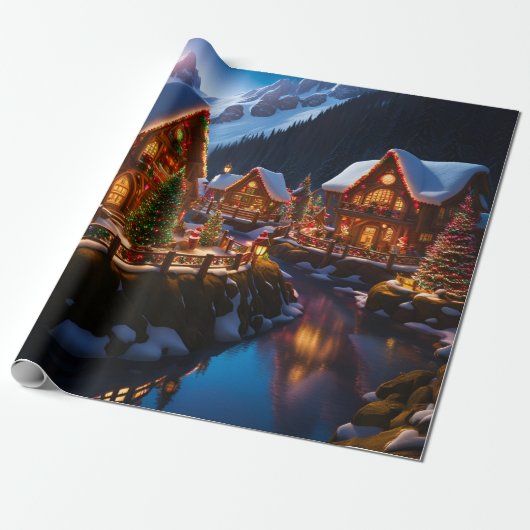 kerstdorp cadeaupapier (Uitgerold)