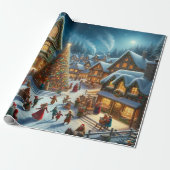 kerstdorp cadeaupapier (Uitgerold)