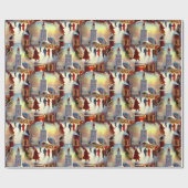 Kerstdorp Churchgoers Snow Wereldbol Patroon Cadeaupapier (Vlak)