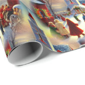 Kerstdorp Churchgoers Snow Wereldbol Patroon Cadeaupapier (Rol Hoek)