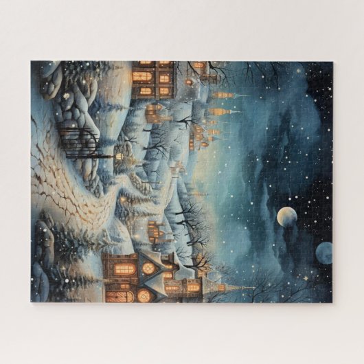 Kerstdorp decoratieve illustratie legpuzzel (Horizontaal)
