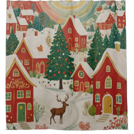 kerstdorp douchegordijn