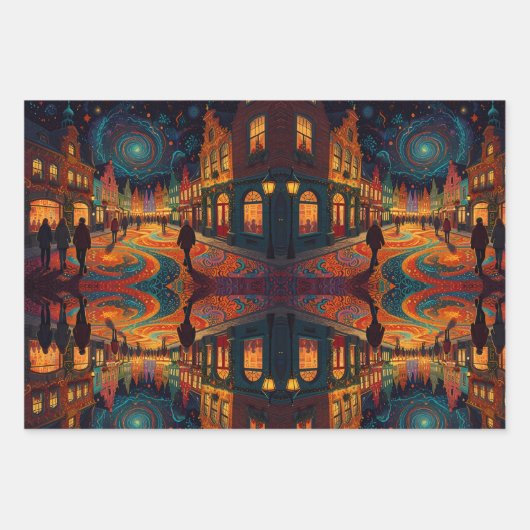 Kerstdorp Europa Inpakpapier Vel (Voorkant)