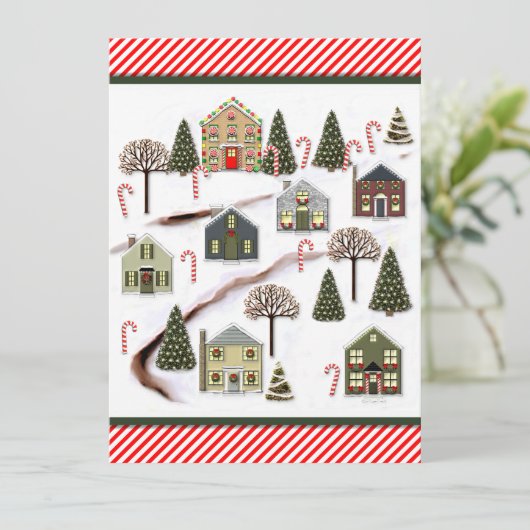 kerstdorp feestdagenkaart (Staand voorkant)