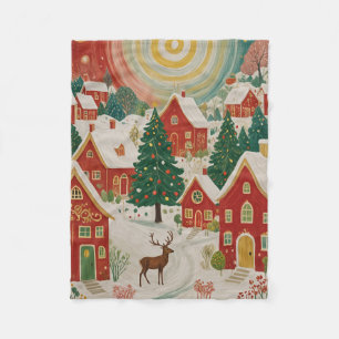 kerstdorp fleece deken