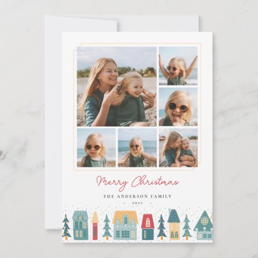 Kerstdorp fotocollage feestdagenkaart (Voorkant)