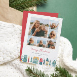 Kerstdorp fotocollage feestdagenkaart<br><div class="desc">Een zoete en feestelijke vakantiekaart met zes foto's in een collage-lay-out,  met een geïllustreerde ondergrens van handgetekende huizen en bomen in vakantiekleuren. "Vrolijk kerstfeest" of je keuze voor groet staat onder je foto's,  samen met je familienaam en het jaar.</div>