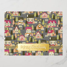 Kerstdorp Grijze Folie Holiday Post Kaart