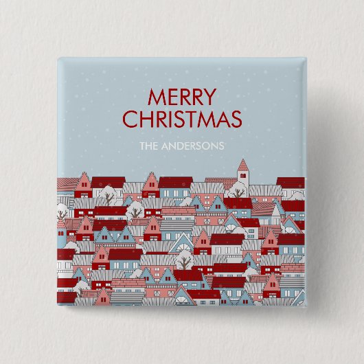 Kerstdorp Holiday Pinback-Button Vierkante Button 5,1 Cm (Voorkant)