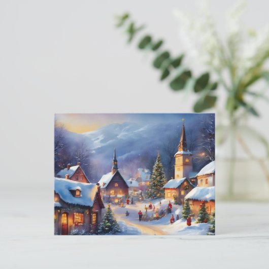 Kerstdorp in de Bergen Winter Feestdagenkaart (Staand voorkant)