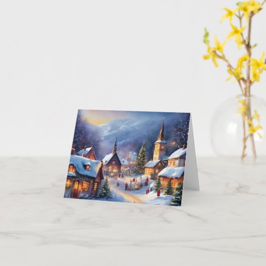 Kerstdorp in de Bergen Winter Kaart (Gele Bloem)