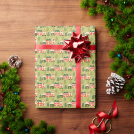 Kerstdorp in Pastel Green Cadeaupapier