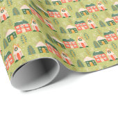 Kerstdorp in Pastel Green Cadeaupapier (Rol Hoek)