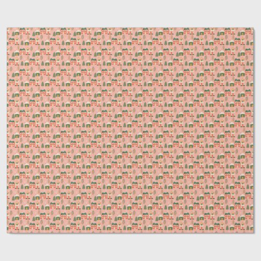 Kerstdorp in Pastel Pink Cadeaupapier (Vlak)