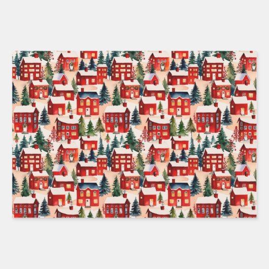 kerstdorp inpakpapier vel (Voorkant 3)