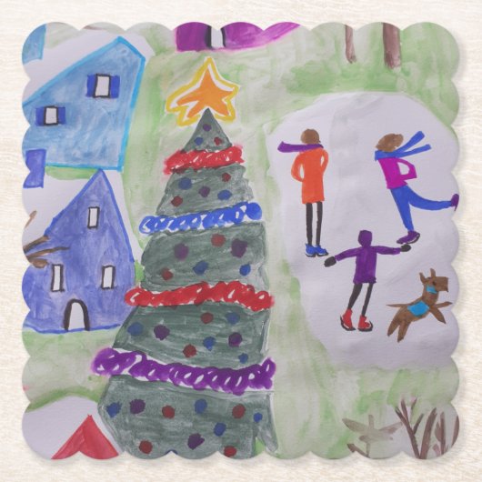 kerstdorp kartonnen onderzetters (Voorkant)