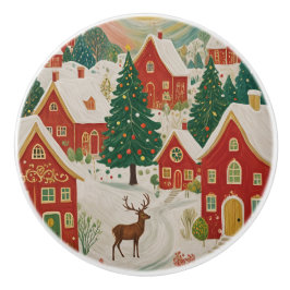 kerstdorp keramische knop