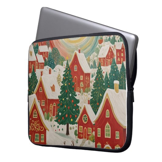 kerstdorp laptop sleeve (Voorkant Links)