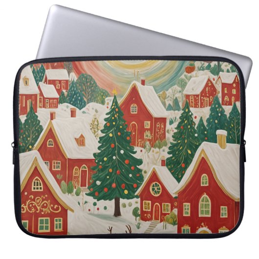 kerstdorp laptop sleeve (Voorkant)