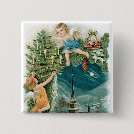 Kerstdorp met Angels Vierkante Button 5,1 Cm (Voorkant)