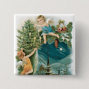 Kerstdorp met Angels Vierkante Button 5,1 Cm