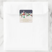 Kerstdorp met kerkelijke familienaam monogram vierkante sticker (Tas)