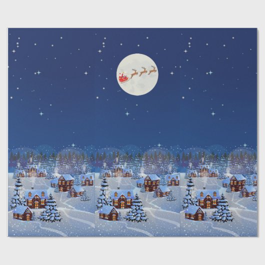 Kerstdorp met Santa & Rendieren Cadeaupapier (Vlak)
