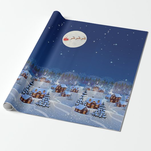 Kerstdorp met Santa & Rendieren Cadeaupapier (Uitgerold)