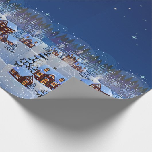 Kerstdorp met Santa & Rendieren Cadeaupapier (Hoek)