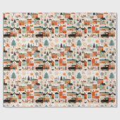 Kerstdorp Mid Century Modern Cadeaupapier (Vlak)