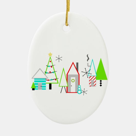 kerstdorp mid century modern keramisch ornament (Voorkant)